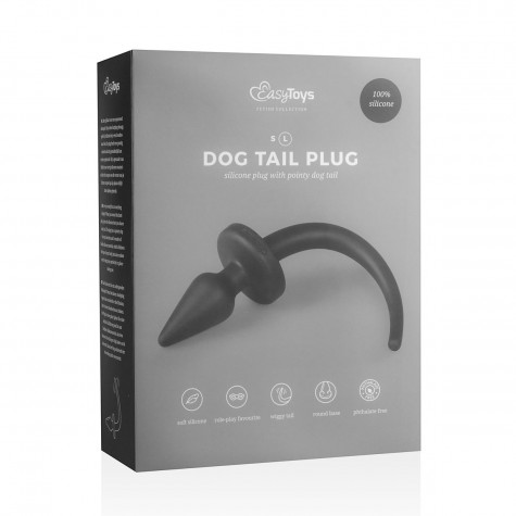 Черная пробка-конус Dog Tail Plug с хвостом