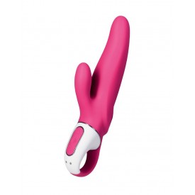 Ярко-розовый вибратор Satisfyer Vibes Mr. Rabbit с клиторальным отростком - 22,1 см.